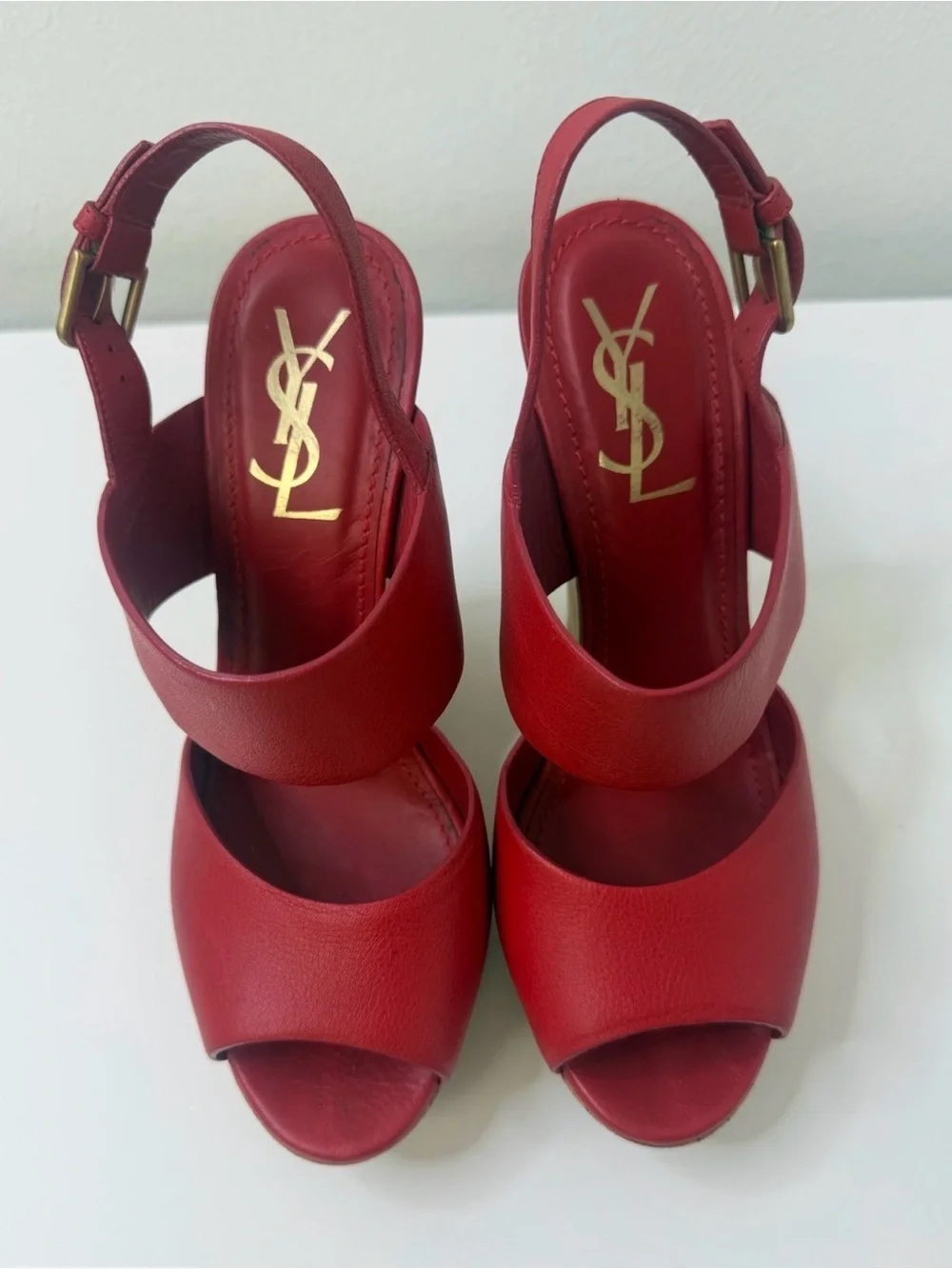 Yves Saint Laurent Deauville Red Cork Wedge Sandal Size 8 to 8.5